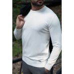 Düz Ekru Rengi Slim Fit Erkek Bisiklet Yaka Kazak