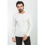 Düz Ekru Slim Fit Bisiklet Yaka Yün Erkek Triko Kazak - 2XL