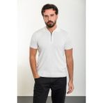 Düz Ekru Slim Fit Fermuarlı Polo Yaka Erkek Triko T-Shirt - 2XL