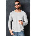 Düz Gri Bisiklet Yaka Uzun Kollu Erkek Penye T-Shirt