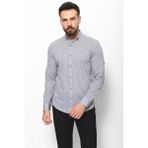Düz Gri Renk Slim Fit Basic Keten Erkek Gömlek - XL
