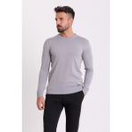 Düz Gri Renk Slim Fit Erkek Bisiklet Yaka Kazak - Açık Gri