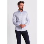 Düz Gri Renk Slim Fit Polikort Yaka Klasik Erkek Gömlek