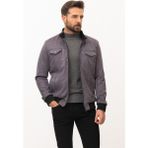 Düz Gri Slim Fit Hakim Yaka Süet Erkek Mont - Füme - 52