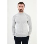 Düz Gri Slim Fit Yarım Balıkçı Yaka Erkek Triko Kazak