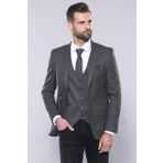 Düz Gri Slim Fit Yelek Ceket Set | Wessi