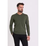 Düz Haki Rengi Slim Fit Erkek V Yaka Kazak - XL
