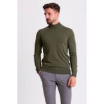 Düz Haki Rengi Slim Fit Erkek Yarım Balıkçı Yaka Kazak - XL