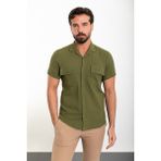 Düz Haki Slim Fit Apaç Yaka Kısa Kollu Keten Erkek Gömlek - XL