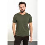 Düz Haki Slim Fit Bisiklet Yaka Erkek T-Shirt