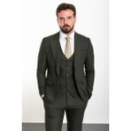 Düz Haki Slim Fit Geniş Yaka Yün Klasik Erkek Takım Elbise - 46 - 6 Drop