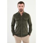 Düz Haki Slim Fit Kadife Erkek Gömlek
