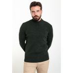 Düz Haki Slim Fit Yarım Balıkçı Yaka Yün Erkek Triko Kazak