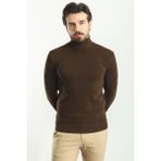 Düz Kahverengi Slim Fit Tam Balıkçı Yaka Erkek Kazak - XL