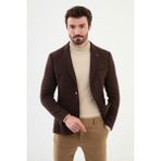 Düz Kahverengi Slim Fit Torba Cep Mono Yaka Yün Erkek Ceket - 48