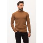 Düz Kamel Rengi Slim Fit Erkek Yarım Balıkçı Yaka Kazak - XL