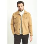 Düz Kamel Rengi Slim Fit Gömlek Yaka Yün Erkek Mont - 50
