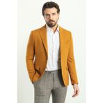 Düz Kamel Rengi Slim Fit Mono Yaka Erkek Ceket - 52