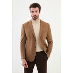 Düz Kamel Rengi Slim Fit Torba Cep Mono Yaka Punto Dikiş Erkek Ceket - 46