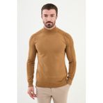 Düz Kamel Rengi Slim Fit Yarım Balıkçı Yaka Erkek Triko Kazak
