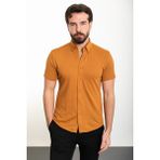 Düz Kamel Slim Fit Kısa Kollu Erkek Gömlek - 2XL