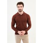 Düz Kiremit Rengi Slim Fit Polo Yaka Erkek Triko Kazak - 2XL