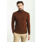 Düz Kiremit Rengi Slim Fit Tam Balıkçı Yaka Erkek Kazak