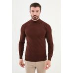 Düz Kiremit Rengi Slim Fit Yarım Balıkçı Yaka Erkek Triko Kazak