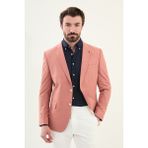 Düz Kiremit Slim Fit Mono Yaka Keten Erkek Ceket - 46