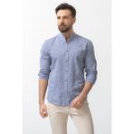 Düz Koyu Lacivert Slim Fit Hakim Yaka Basic Keten Erkek Gömlek - XL