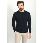Düz Lacivert Renk Slim Fit Erkek Bisiklet Yaka Kazak