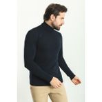 Düz Lacivert Renk Slim Fit Tam Balıkçı Yaka Erkek Kazak