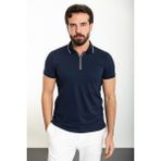 Düz Lacivert Slim Fit Fermuarlı Polo Yaka Erkek T-Shirt