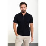 Düz Lacivert Slim Fit Fermuarlı Polo Yaka Erkek Triko T-Shirt - XL