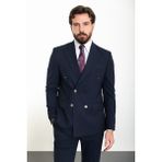 Düz Lacivert Slim Fit Geniş Yaka Kruvaze Erkek Takım Elbise - 44 - 6 Drop