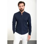 Düz Lacivert Slim Fit Hakim Yaka Uzun Kollu Erkek Gömlek - XL