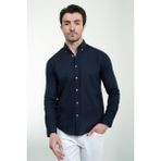Düz Lacivert Slim Fit Keten Erkek Gömlek