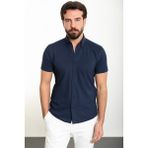Düz Lacivert Slim Fit Kısa Kollu Erkek Gömlek - XL
