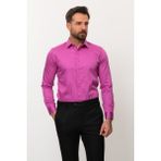 Düz Lila Rengi Slim Fit Polikort Yaka Klasik Erkek Gömlek