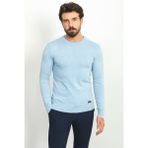 Düz Mavi Renk Slim Fit Erkek Bisiklet Yaka Kazak - XL