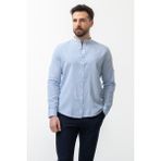 Düz Mavi Renk Slim Fit Hakim Yaka Basic Keten Erkek Gömlek - 2XL