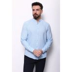 Düz Mavi Renk Slim Fit Hakim Yaka Erkek Gömlek
