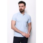 Düz Mavi Renk Slim Fit Polo Yaka Basic Erkek T-Shirt