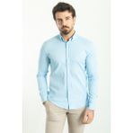 Düz Mavi Renk Slim Fit Uzun Kollu Erkek Gömlek