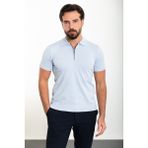 Düz Mavi Slim Fit Fermuarlı Polo Yaka Erkek Triko T-Shirt