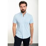 Düz Mavi Slim Fit Kısa Kollu Erkek Gömlek