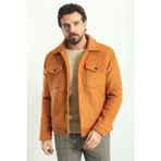 Düz Oranj Rengi Slim Fit Gömlek Yaka Yün Erkek Mont - 56