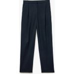 Düz Paça Beli Lastikli Pileli Kumaş Pantolon - Lacivert - Regular - 38