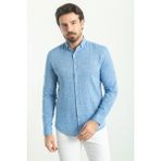 Düz Saks Rengi Slim Fit Basic Keten Erkek Gömlek - 2XL