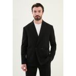 Düz Siyah Oversize Geniş Yaka Kruvaze Erkek Takım Elbise - 56 - 6 Drop